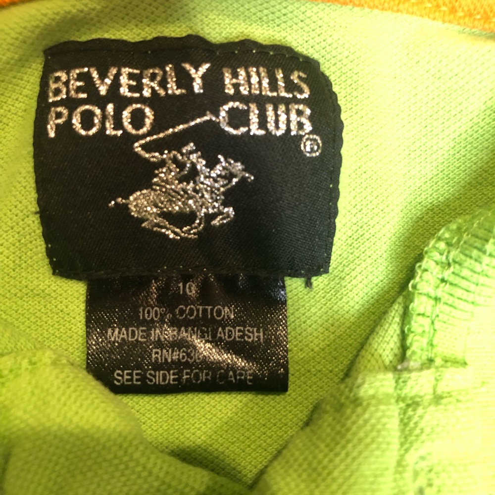 Beverly Hills Polo Club Green Orange Big Logo Polo Shirt Youth size Medium 10 - Picture 5 of 9